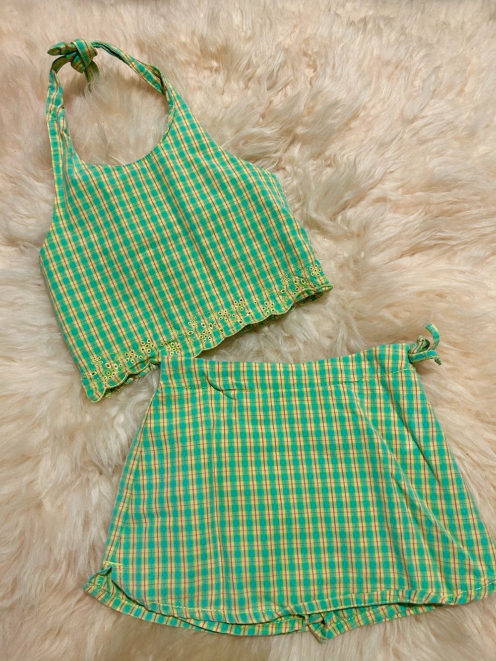 Vintage The Children's Place Green and Yellow Plaid Set Skort and Halter